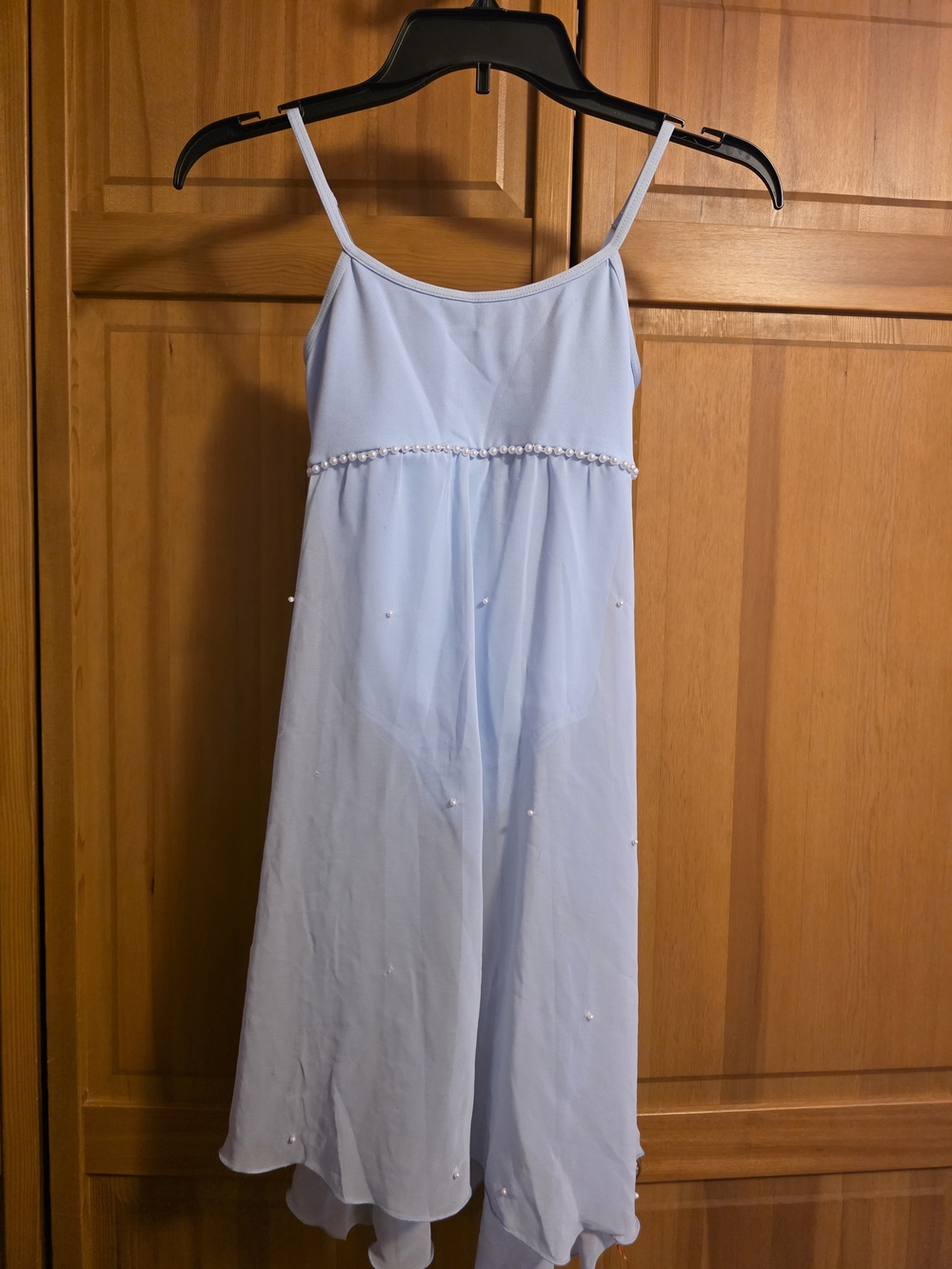 Body Wrappers Light Blue Pearl-Trim Dance Or Figure Skating Costume